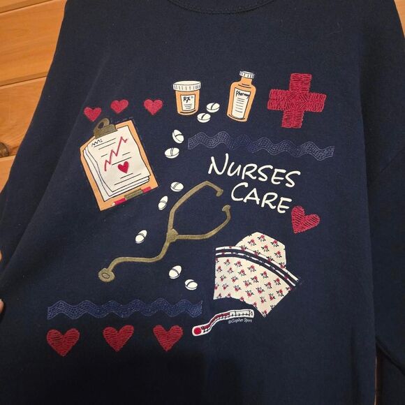 Vintage Retro 1980s Gopher Sport Nurses Care Patchwork Turtleneck Sweater - Picture 2 of 5